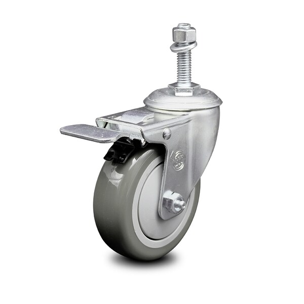 4 Inch Gray Polyurethane Wheel Swivel 10mm Stem Caster with Total Lock Brake